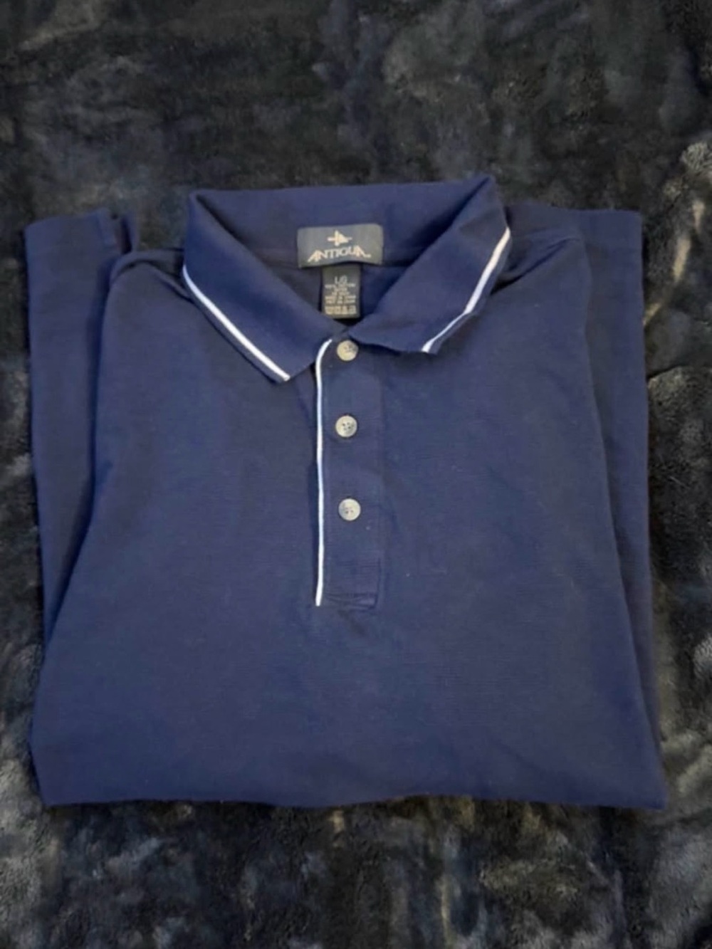 Antigua Men’s Navy Polo with White Piping